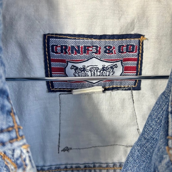 Vintage CRN-F3 unique denim vest, music, guitar appliqués size XS - Picture 5 of 14